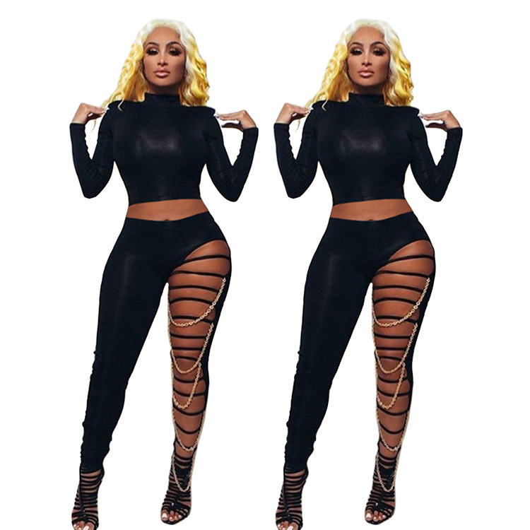 women's tight-fitting solid color two-piece suit_voghion.com