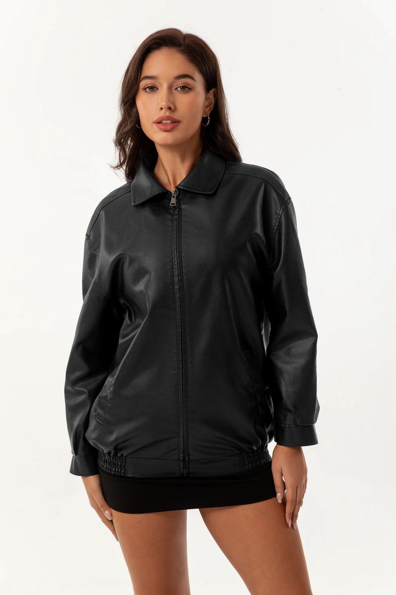 Giacca in pelle larga di tendenza moda 2024 per donna OVERSIZE Cappotto da donna a maniche lunghe con colletto rovesciato primavera autunno_voghion.com