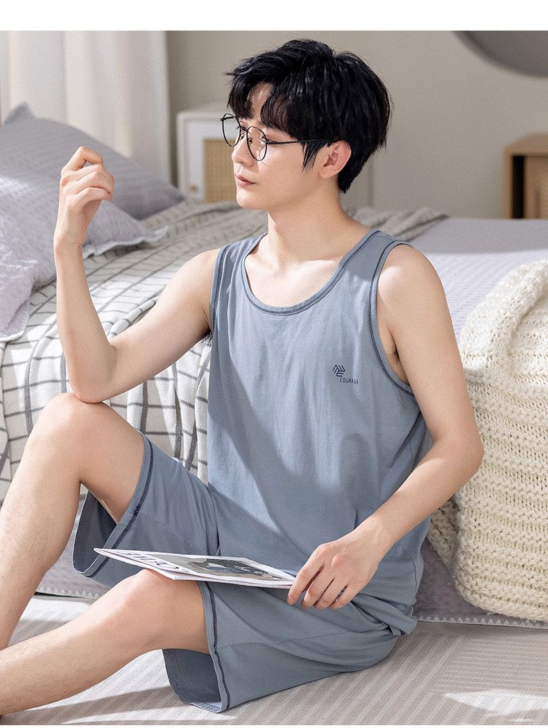 Men's Pajamas Summer Modal Vest Sleeveless Suit New Casual Loose Plus Size Can Be Worn Outside Loungewear_voghion.com