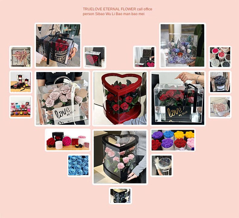 Regalos navideños: Caja de regalo con flores preservadas, cubo de rosas, flores naturales, Día de la Madre, Día del Maestro._voghion.com