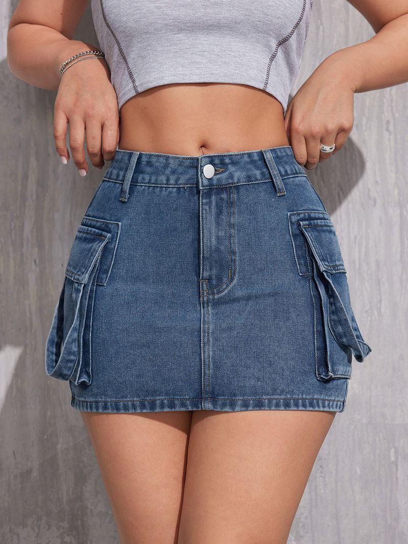 Women's Y2K High Waist Denim Skirt Double Pocket Bodycon Mini Skirt Stretch Denim Short Skirt For Women_voghion.com
