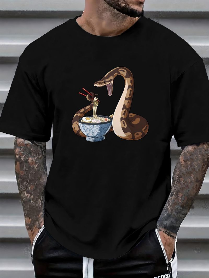 T-shirt drôle de serpent ramen python royal S-4XL homme extensible décontracté confortable unisexe haut pour un usage quotidien doux légèrement élégant mode d'été_voghion.com