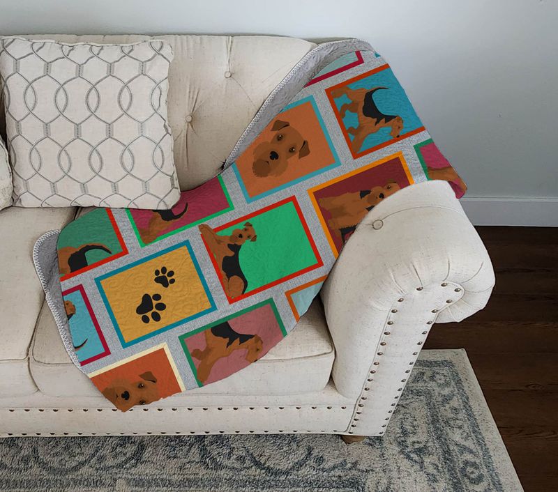 Lots of Airedale Terrier Quilted Blanket 50x60 Artwork Pattern Quilted Throw Blanket for Bed, Couch, Sofa, Soft and Lightweight_voghion.com
