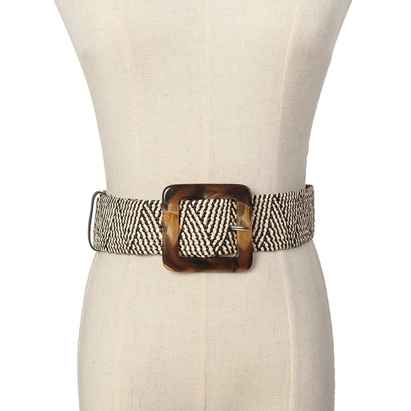 HOT Women Straw Casual Ultra Wide Female Woven Vintage Carved Wood Buckle Elastic Belt Decoration Dress Shirt Waist Seal_voghion.com