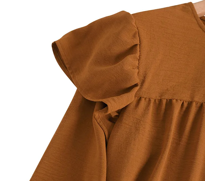 women's solid color long-sleeved loose ruffled round neck top shirt_voghion.com