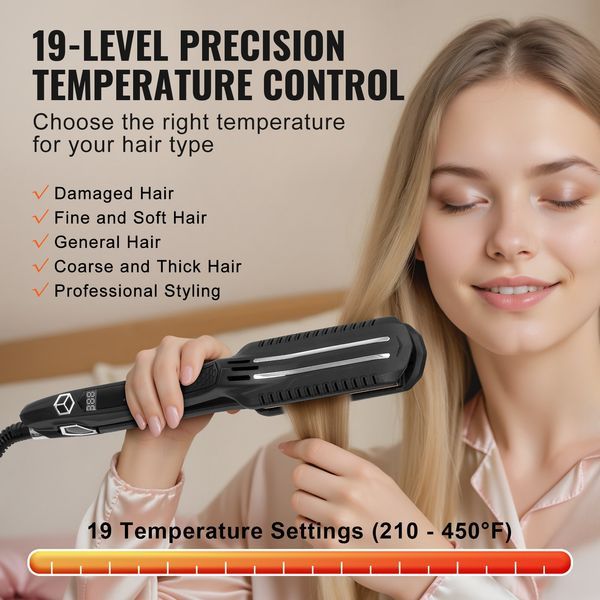Hair Straightener, 1.5-inch Titanium Flat Iron, Dual Infrared Hair Straightener Flat Iron With LCD Display And 19 Temp Levels - 210°F To 450°F, Dua_voghion.com