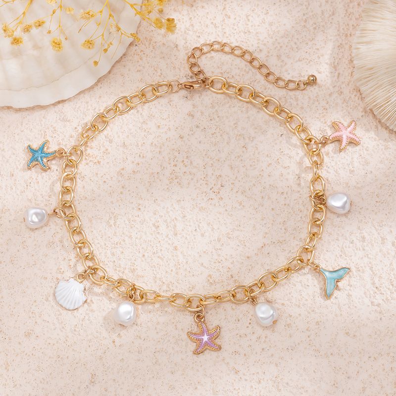 Gioielli Ocean Beach Wind Lega Stella Marina Set Accessori Piccola Collana di Perle Fresche Versatili_voghion.com