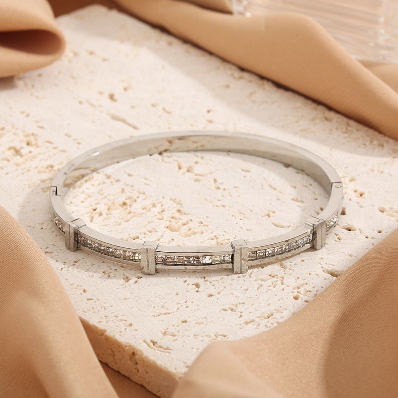 Çift Katmanlı Geometrik Bilezik - Basit Zirkon Açık Tasarım (Soğuk Stil, Lüks Moda Takıları)_voghion.com