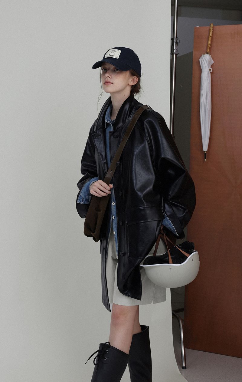 2024 Spring and Autumn Mid length Jacket Oversize Heavy Industry Comes with Texture Oil Wax Leather Sleeve Top T_voghion.com