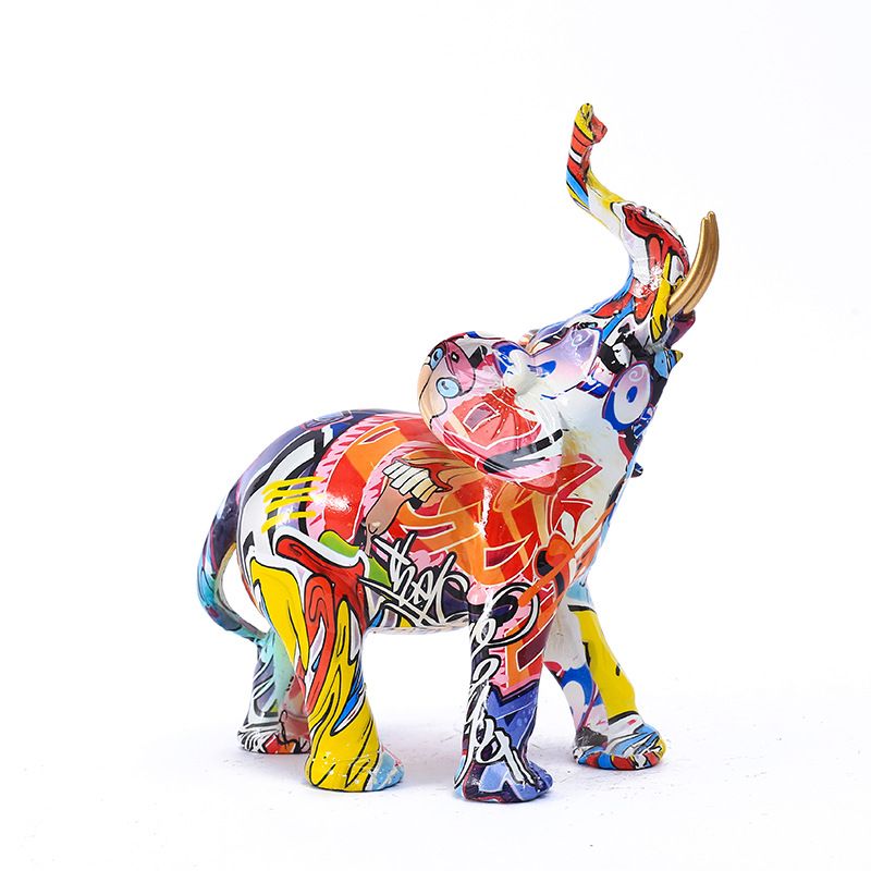 Nordic Graffiti Colorful Elephant Ornament Creative Resin Craft Home Entrance Desktop Art Decoration_voghion.com