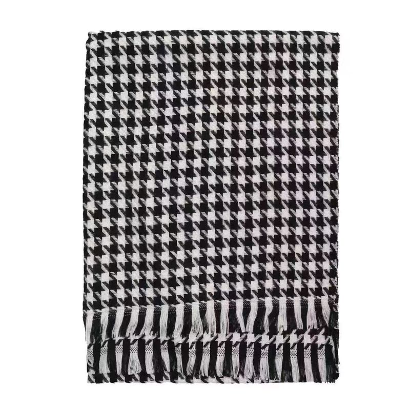 Thousand Bird Grid Scarf for Women, Autumn and New St, Student Versatile, Thickened Warm Scarf, Tassel, Winter Ins_voghion.com