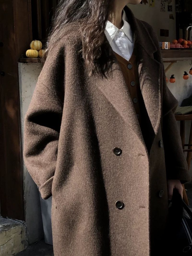 Luxury Alpaca Wool Blend Coat – Korean-Style Oversized Double-Faced Wool Trench Coat For Women In Grey, Beige, Light Oat & More (Petite & Tall Sizes)_voghion.com