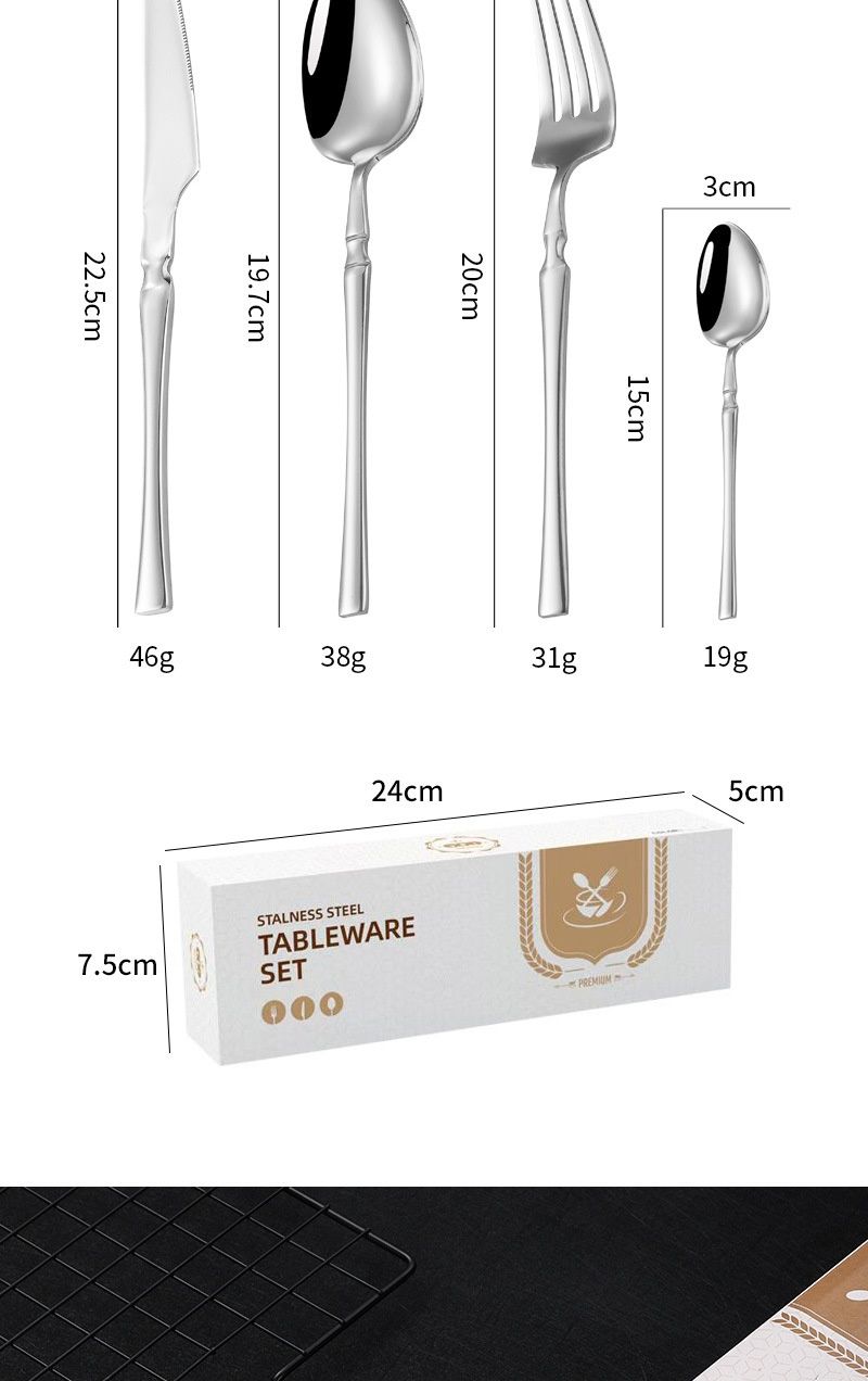 24 piece stainless steel tableware set, small waist Western style steak, knife, fork, spoon, four main pieces_voghion.com