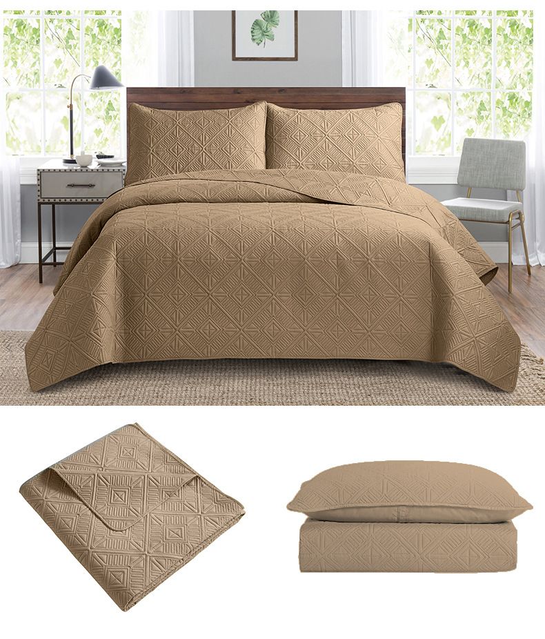 Quilted Bedspread Set 3-Piece Ultrasonic Embossed Reversible Cover With Cotton Filling Machine Washable Luxury Bedding_voghion.com
