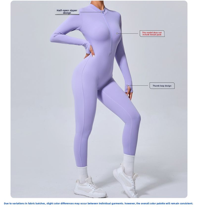 Abbigliamento sportivo attillato in stile europeo e americano senza protezioni per il petto con fori per le dita, abbigliamento fitness con mezza cerniera per yoga_voghion.com