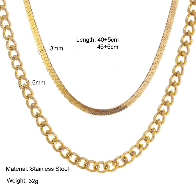 Gold Double Layer Chain Stainless Jewelry Hip Hop Trendy Ins Titanium Steel Cuban Necklace For Men_voghion.com
