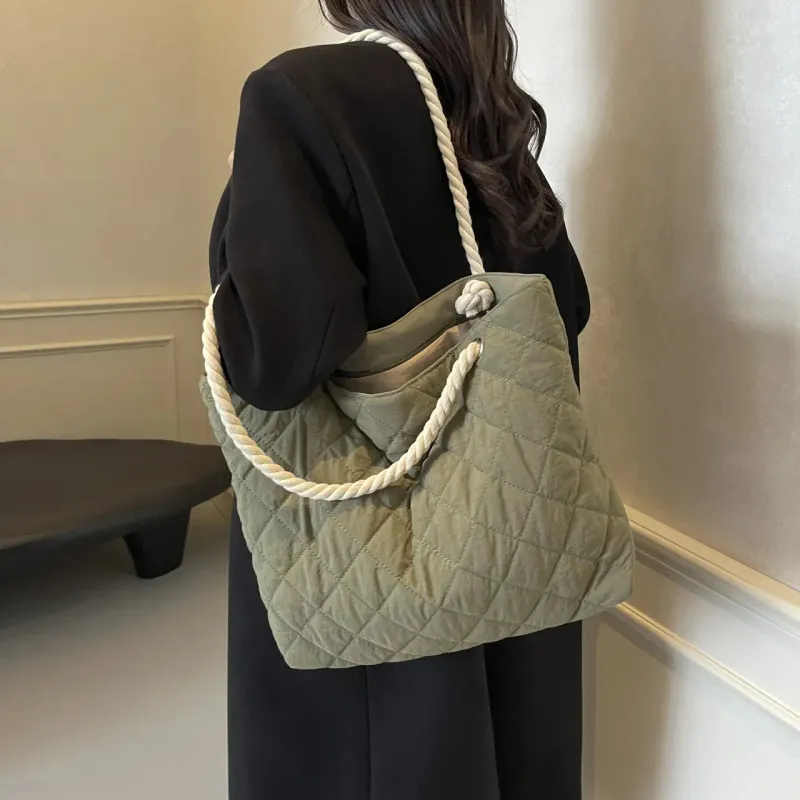 Herbst und Raute Lässige Baumwollkleidung Stofftasche Baumwolle Gepolsterte Leinwand Für Frauen Winter Herbst Einkaufstasche Geldbörse Weibliche Handtasche Mit Reißverschluss_voghion.com