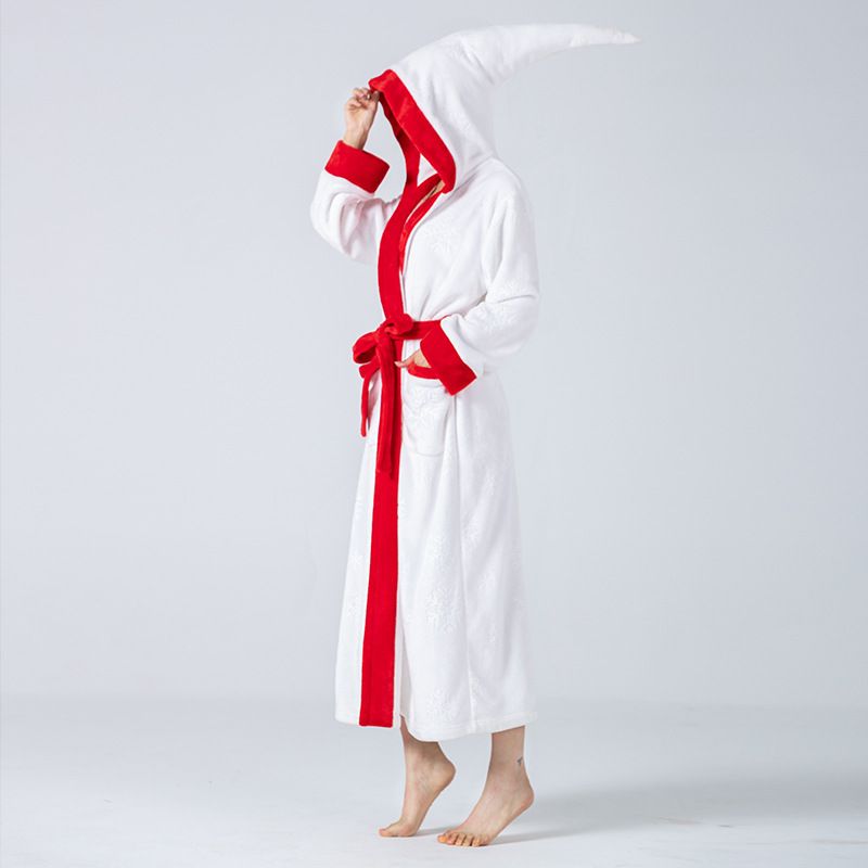 Autumn And Winter Christmas Nightgown Long Pajamas Hooded Red And White Comfortable Nightgown_voghion.com
