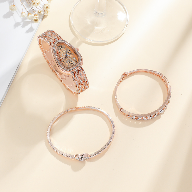 Stück/Set neue Damenuhr-Kombination, personalisierte Schlangenuhr im Ins-Stil + Schlangenkopf-Armband-Set_voghion.com