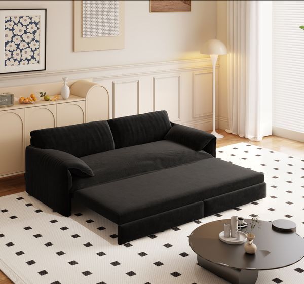 66' Queen Pull Out Sofa Bed, 3-in-1 Convertible Sleeper Sofa With Side Storage,Multi-Functional Velvet Loveseat Bed For Living Room,Bedroom,Apartmen_voghion.com