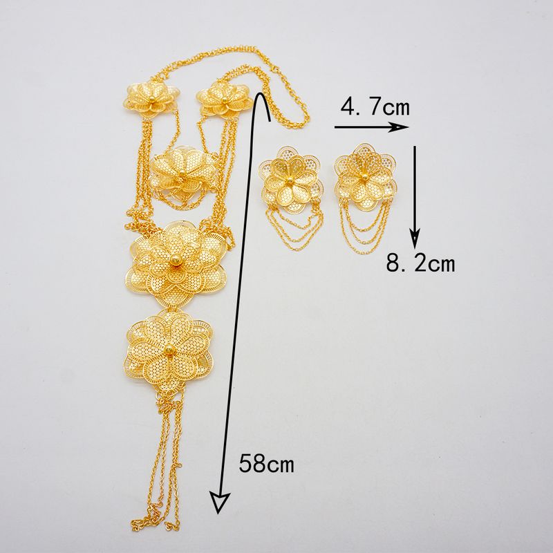 Ensemble de boucles d'oreilles et collier à fleurs plaqué or de Dubaï_voghion.com
