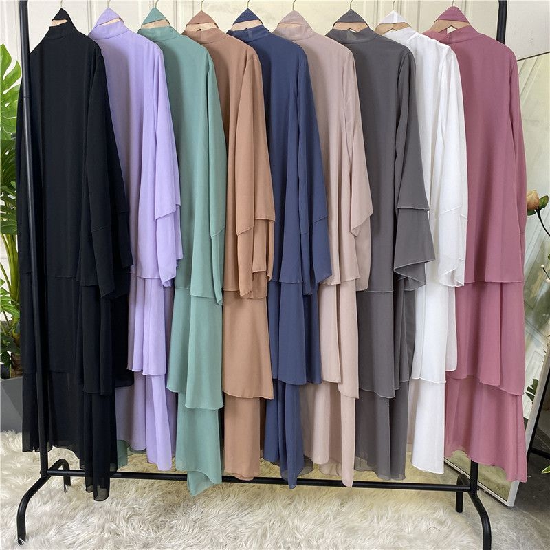 Women's Middle Eastern fashion classic Islamic Dubai new three-layer chiffon cardigan robe _voghion.com
