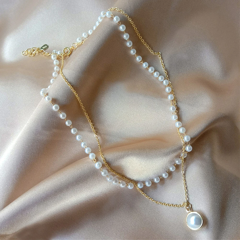 Collana di perle da donna 2025, nuova, in oro 14 carati, con ciondolo a forma di cuore, impermeabile e ipoallergenico, con catena per clavicola._voghion.com