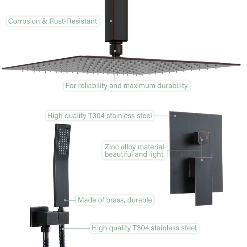 Lordear 12 Inches Rain Mixer Shower Combo Set Rainfall Ceiling Mounted Dual Shower Head System_voghion.com
