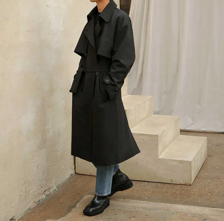 Herren Mauroicardi Frühling Herbst Lange Übergroße Trenchcoats für Männer Schärpen Zweireiher Lässige Lose Koreanische Mode_voghion.com
