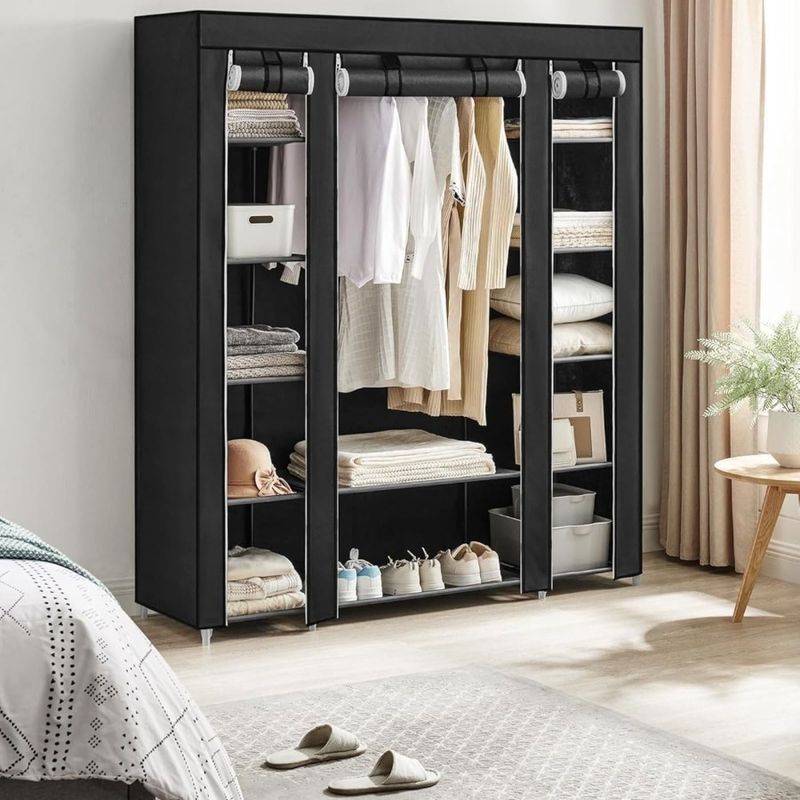 Clothes Woven 59 X Rack Freestanding 17.7 Closet Compartments Storage 1pc NonPortable Cover With 6 Dust X Wardrobe Organizer 12_voghion.com