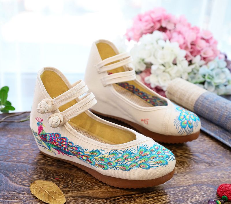 High Heels, einzelne Schuhstollen, Kuhsehnensohlen, bestickte Stoffschuhe für Damen, lässige Tanzschuhe_voghion.com