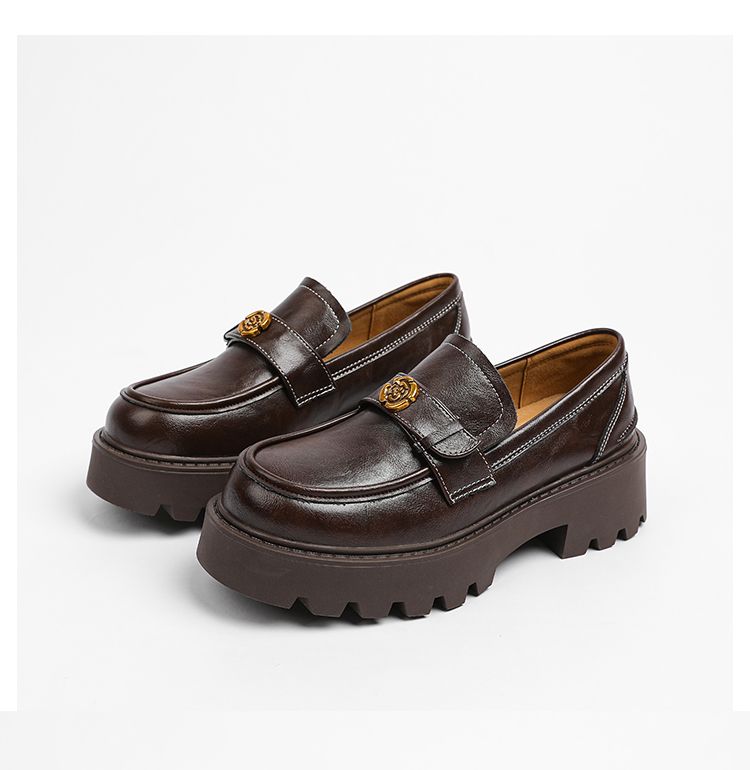 Loafer mit dicken Sohlen für Damen, Frühling und Herbst 2025, neues echtes, höhenverstärkendes, dickes Absatz, kleines Leder im britischen Stil_voghion.com