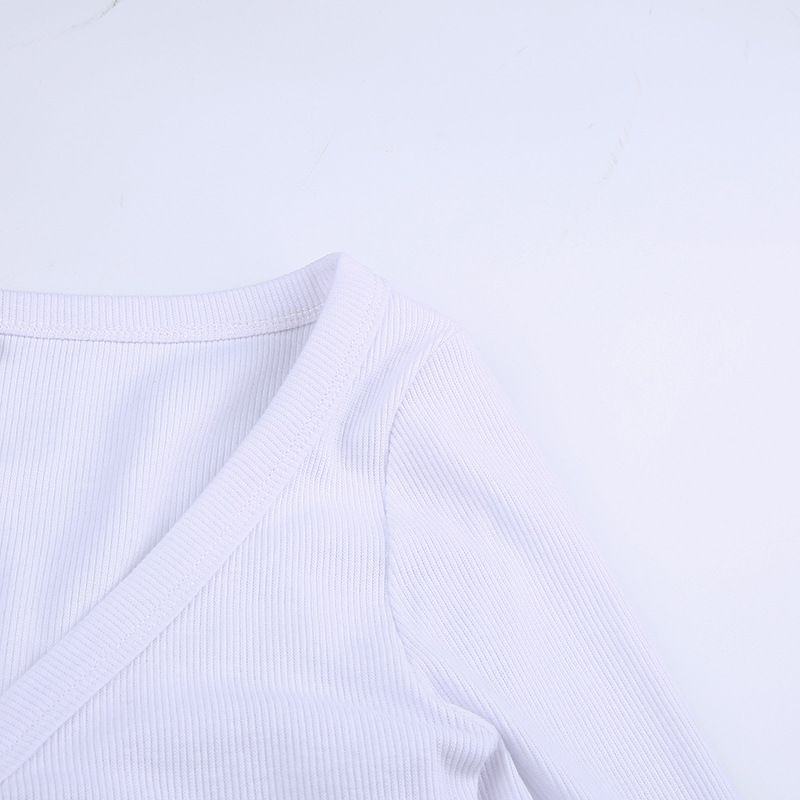 T-Shirt Sommer 2025 Damen Einfarbige V-Ausschnitt Enge Strickjacke Mit Freiliegendem Bauchnabel Kurze Jacke_voghion.com