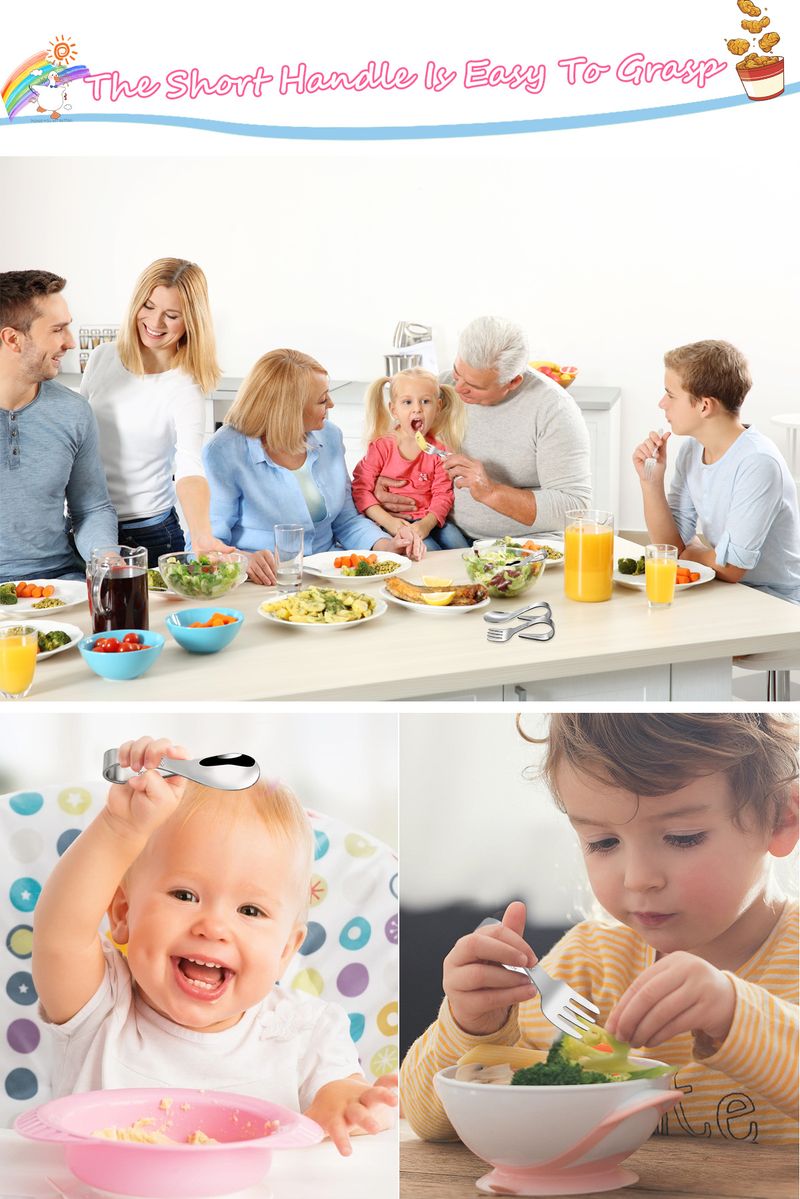 Mother & Kids 304 Stainless Steel Portable Children's Tableware Set Toddler Spoon And Fork With Storage Box Curved Handle Baby Training Spoon_voghion.com