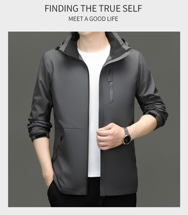 Jachetă bărbătească de afaceri, culoare solidă, primăvară și toamnă, cu pălărie de îndepărtare, de înaltă calitate, casual, versatilă, jachetă_voghion.com