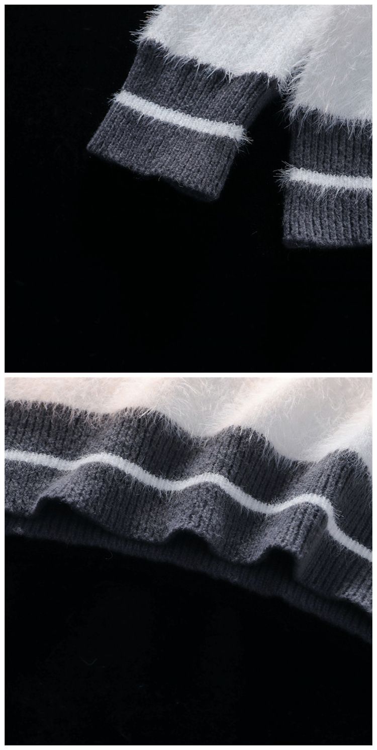 Maglione a righe con collo alto a metà, maglione invernale da uomo in mohair stile pigro, maglione lavorato a maglia, marchio alla moda, top di alta qualità per coppie_voghion.com