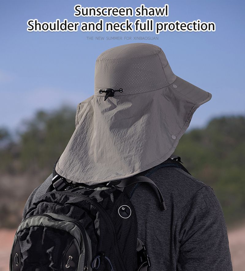 Moda Xioguan 100% poliestere 4 primavera/estate maschera da pescatore all'aperto, cappello di protezione, cappello da sole a scialle a tesa larga_voghion.com