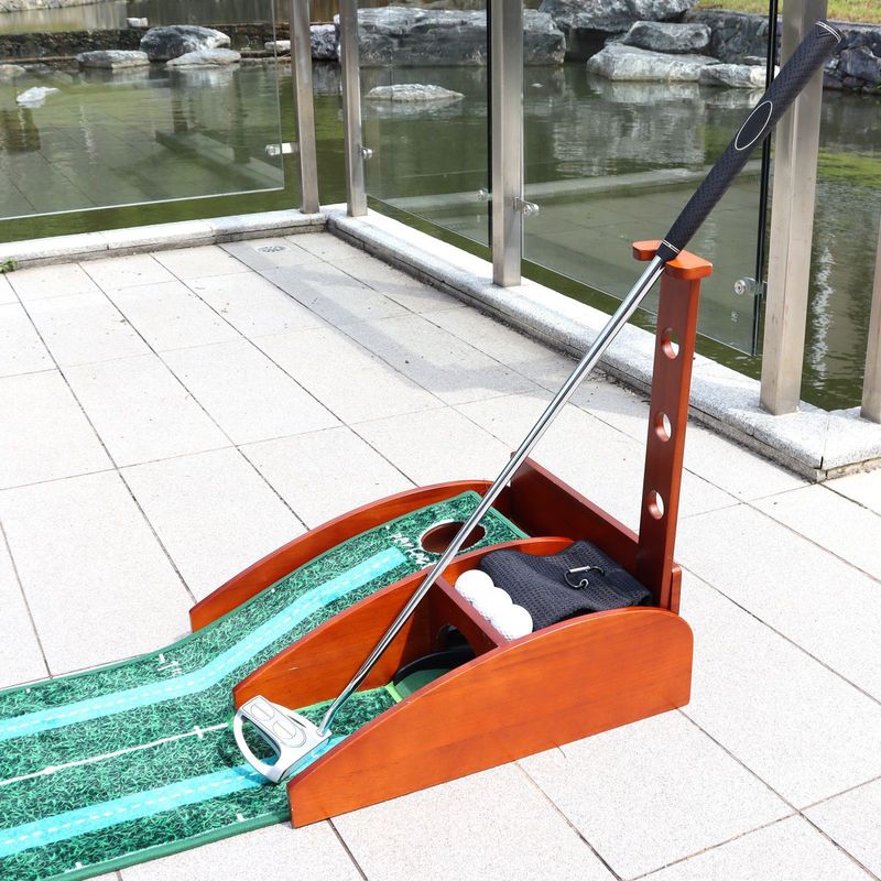 New Solid Wood Practice Device With Automatic Ball Return Golf Putting Mat_voghion.com