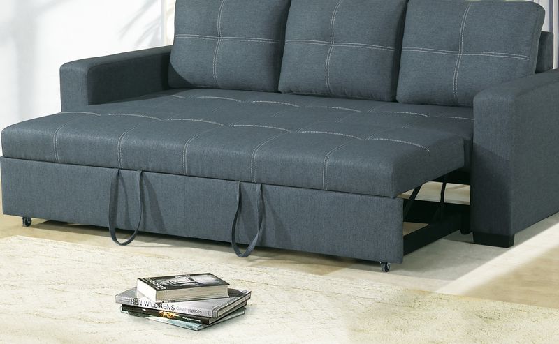 Sofa W Pull Out Bed Convertible Sofa In Blue Grey Polyfiber HS00-F6532_voghion.com