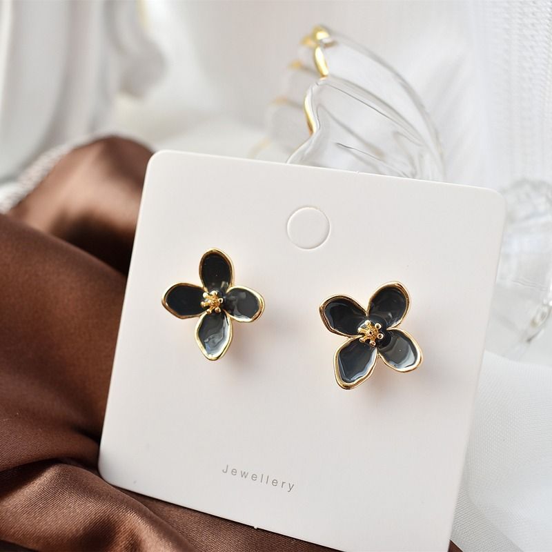 Orecchini da donna Smalto gocciolante Orecchini stile camelia Orecchini di nicchia temperamento semplice Gioielli per orecchio da donna personalizzati Commercio all'ingrosso_voghion.com