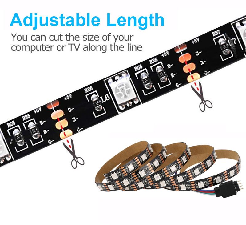 44-Key Bluetooth RGB LED Strip Light Kit - 5V USB Powered, 5050/2835 SMD, Waterproof Mood Lighting For TV Backlight & Home Decor_voghion.com