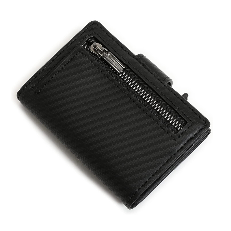 Kreditkaart Case Mini Portemonnaie mat Zip Mënz Portemonnaie Männer RFID Schutz Echt Lieder Kaart Portemonnaie Kleng Aluminium Kaart_voghion.com