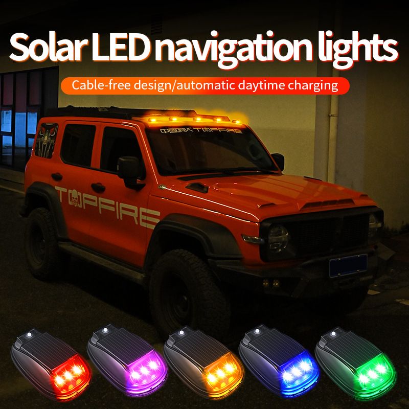 Solar Auto LED Blinkende Farbe Dach Maus Modifikation Keine Verkabelung Fernbedienung Anti-Kollision Warnleuchte_voghion.com
