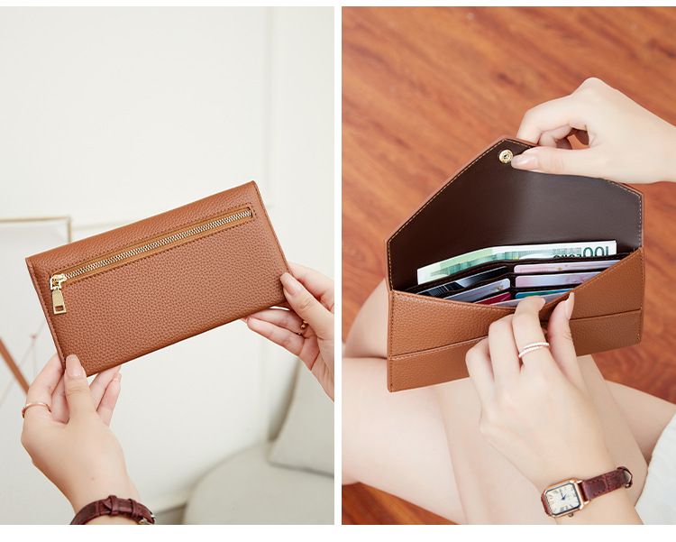 Damen- und Herren-Geldbörse, RFID-Schutz, Diebstahlschutz, Damen-Geldbörse, weiches Lychee-Leder, lange Umschlagtasche, ultradünne und einfache Clutch_voghion.com