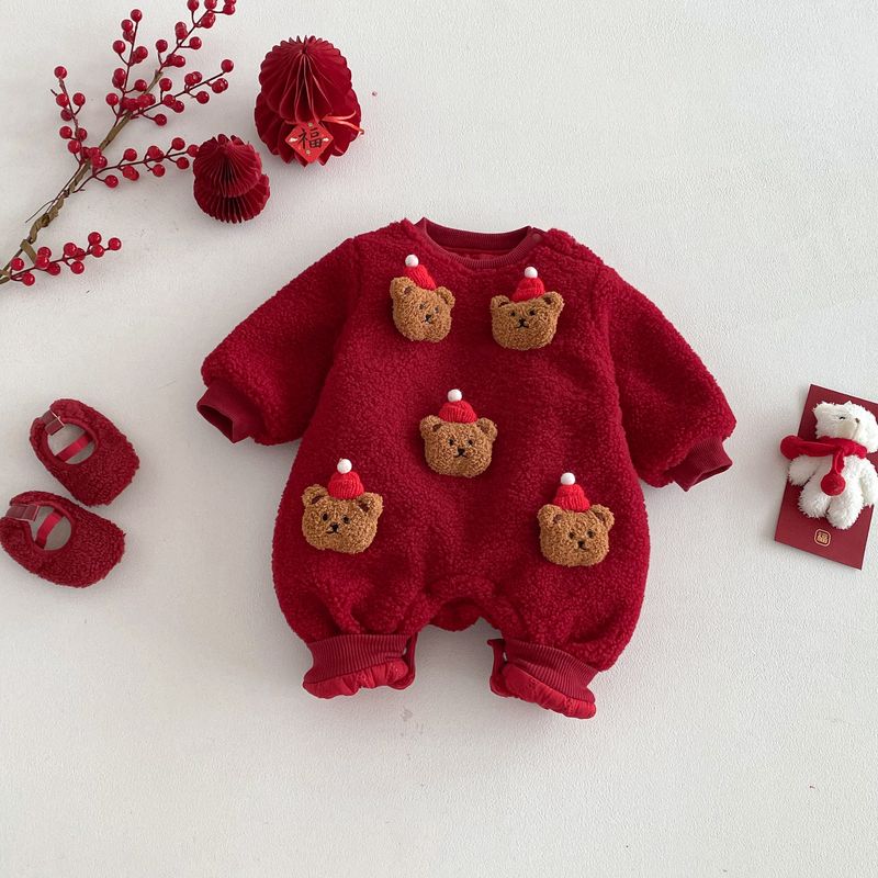 Alyce-xiyue1baobao Tenue rouge du Nouvel An, combinaison matelassée ours de Noël pour bébé, vêtements tendance pour nouveau-né_voghion.com