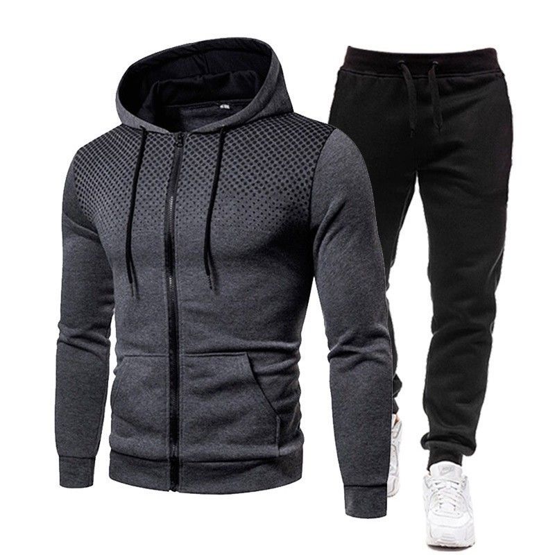 Fleecegefüttertes Kapuzenpullover-Set mit Punktmuster und Reißverschluss für Herren und Damen – lässige Sportbekleidung für Herbst und Winter (mehrere Farben und Größen)_voghion.com