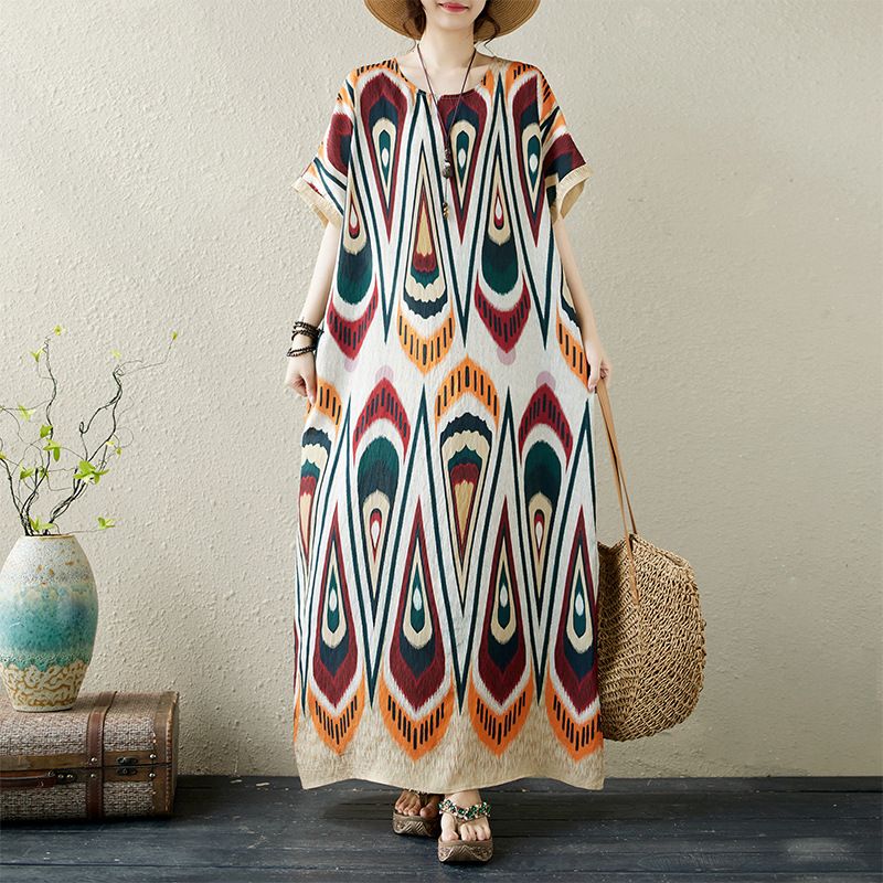 Abito da spiaggia estivo di media lunghezza, elegante e ampio, in stile etnico, per donna, taglie forti_voghion.com