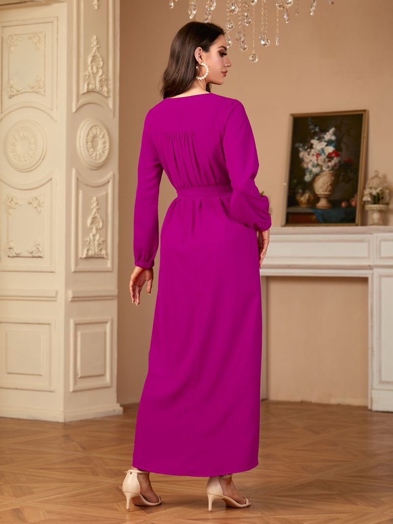 Abito lungo da donna con gonna lunga e vestibilità slim fit e dal temperamento semplice_voghion.com