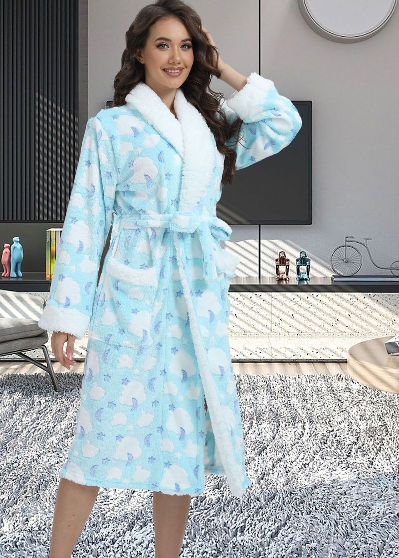 Underwear & Sleepwears Long Style Nightgown Loungewear Flannel Robe Long Sleeve Bathrobe Sleepwear Loungewear Soft Cozy Nightgown With Pockets_voghion.com