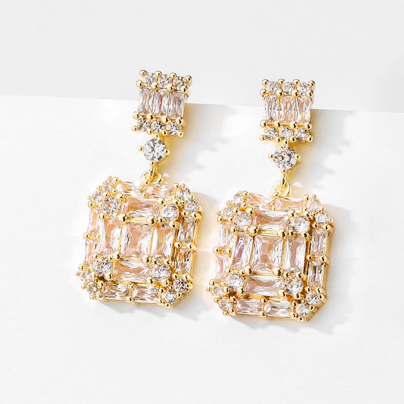 RAKOL Orecchini a bottone quadrati geometrici in zircone per donna, gioielli unici e alla moda, semplici e di nicchia_voghion.com